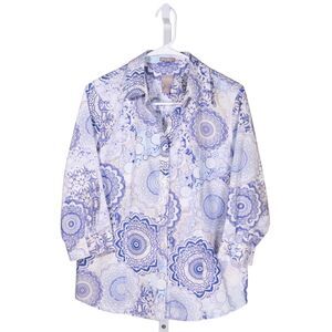Chico's Women's Shirt Button Up Multicolor Geometric 3/4 Sleeve Blouse Top 1 M/8